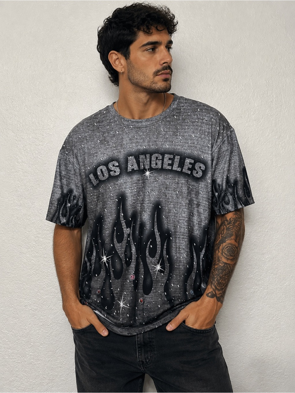 Los Angeles Flame Graphic Short Sleeve Tee - Charcoal Black
